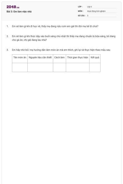 Bài 3: Em làm việc nhà