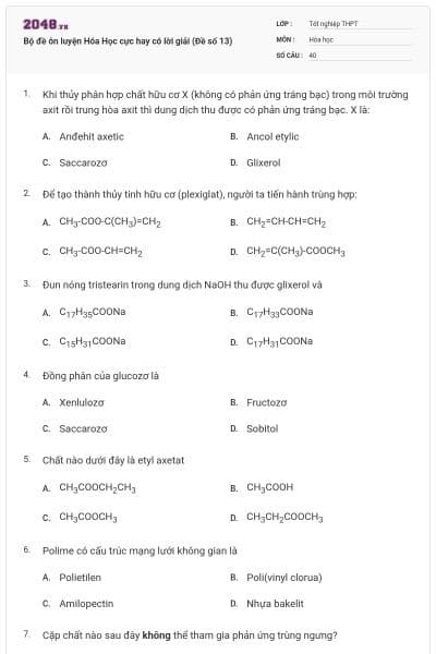 Bộ đề ôn luyện Hóa Học cực hay có lời giải (Đề số 13)