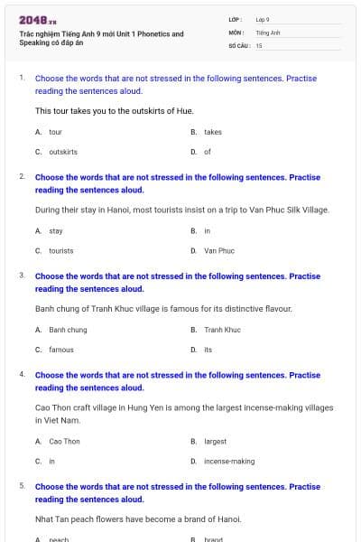 Trắc nghiệm Tiếng Anh 9 mới Unit 1 Phonetics and Speaking có đáp án