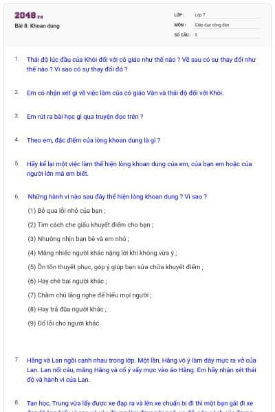 Bài 8: Khoan dung