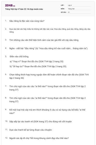 Tiếng Việt lớp 4 Tuần 22: Vẻ đẹp muôn màu
