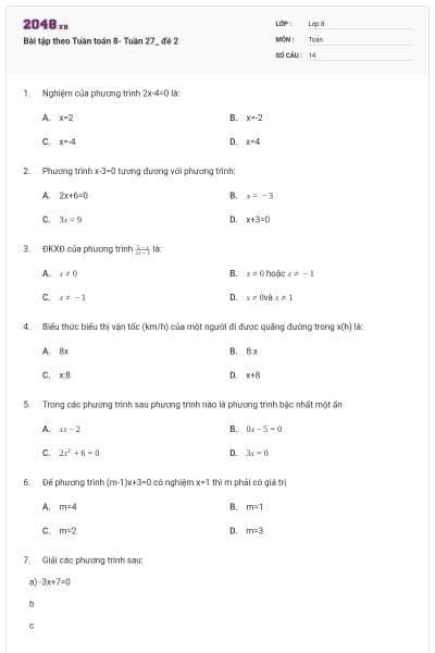 Bài tập theo Tuần toán 8- Tuần 27_ đề 2