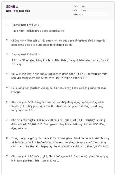Bài 8: Phép đồng dạng