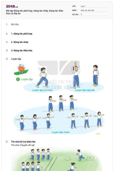 Bài tập Động tác phối hợp, động tác nhảy, động tác điều hòa có đáp án