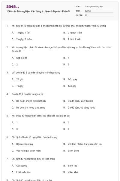 100+ câu Trắc nghiệm Vận động trị liệu có đáp án - Phần 5