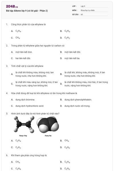 Bài tập Alkene lớp 9 (có lời giải - Phần 2)