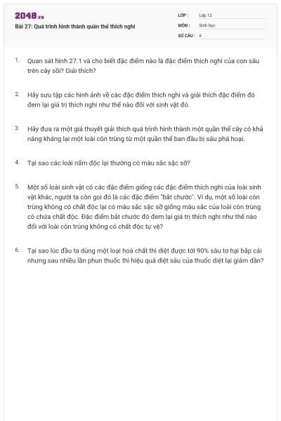 Bài 27: Quá trình hình thành quần thể thích nghi
