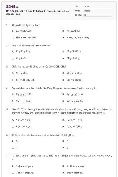 Bộ 3 đề thi cuối kì 2 Hóa 11 Kết nối tri thức cấu trúc mới có đáp án - Đề 3