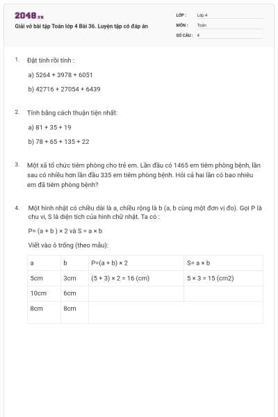 Giải vở bài tập Toán lớp 4 Bài 36. Luyện tập có đáp án