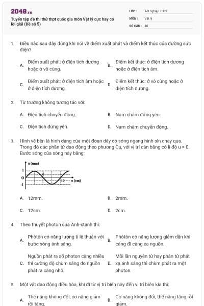 Tuyển tập đề thi thử thpt quốc gia môn Vật lý cực hay có lời giải (Đề số 5)