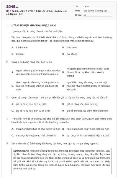 Bộ 6 đề thi cuối kì 1 KTPL 11 Kết nối tri thức cấu trúc mới có đáp án - Đề 1