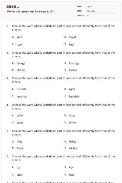 100 câu trắc nghiệm Ngữ Âm nâng cao (P3)