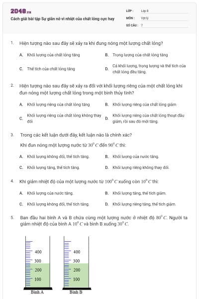 Cách giải bài tập Sự giãn nở vì nhiệt của chất lỏng cực hay