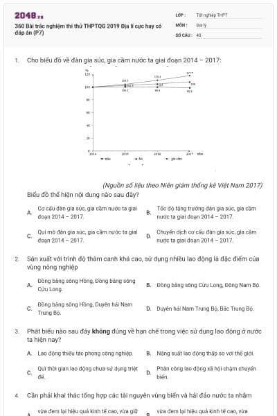 360 Bài trắc nghiệm thi thử THPTQG 2019 Địa lí cực hay có đáp án (P7)