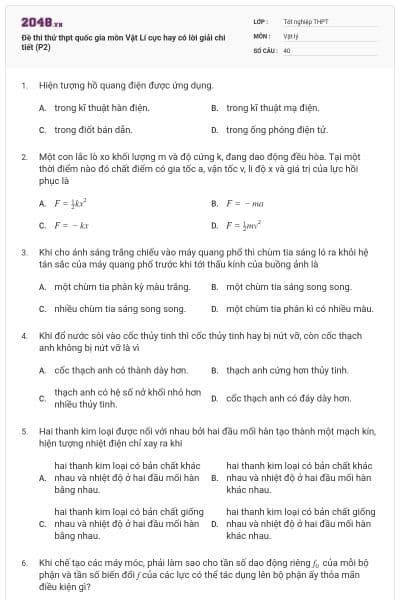 Đề thi thử thpt quốc gia môn Vật Lí cực hay có lời giải chi tiết (P2)