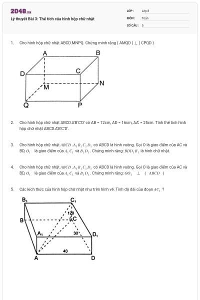 Lý thuyết Bài 3: Thể tích của hình hộp chữ nhật