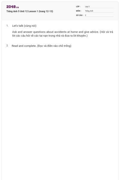 Tiếng Anh 5 Unit 12 Lesson 1 (trang 12-13)