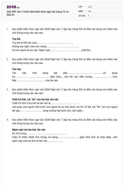 Giải VBT văn 7 Cánh diều Kiến thức ngữ văn trang 72 có đáp án