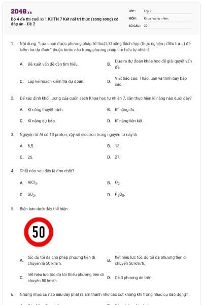Bộ 4 đề thi cuối kì 1 KHTN 7 Kết nối tri thức (song song) có đáp án - Đề 2