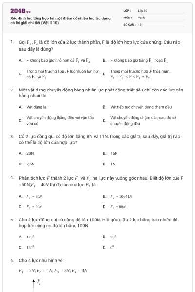 Xác định lực tổng hợp tại một điểm có nhiều lực tác dụng có lời giải chi tiết (Vật lí 10)