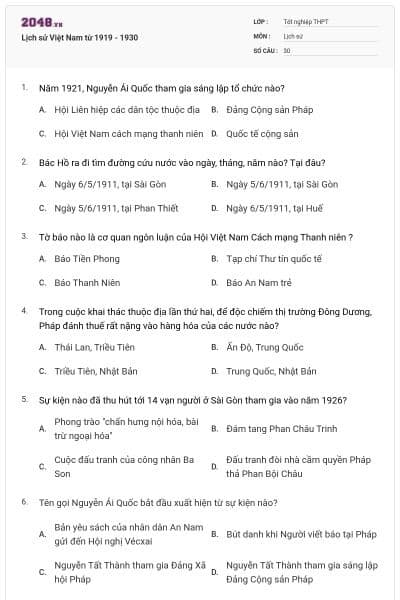 Lịch sử Việt Nam từ 1919 - 1930