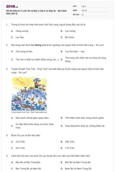Đề thi Giữa kì 2 Lịch Sử và Địa Lí lớp 6 có đáp án - Bộ Cánh diều (Đề 4)