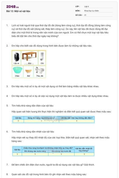 Bài 12: Một số vật liệu