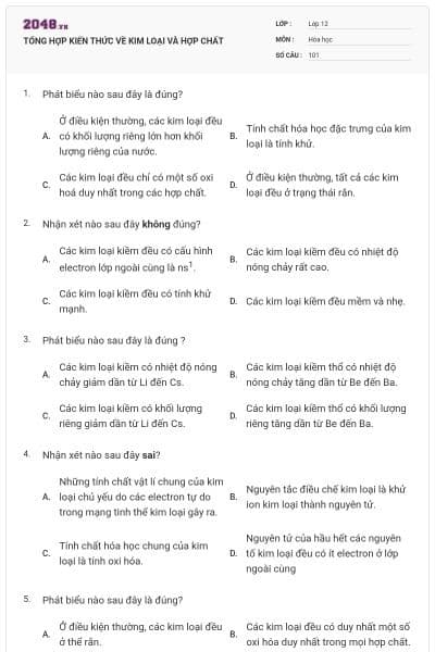 TỔNG HỢP KIẾN THỨC VỀ KIM LOẠI  VÀ HỢP CHẤT