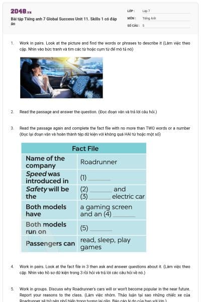 Bài tập Tiếng anh 7 Global Success Unit 11. Skills 1 có đáp án