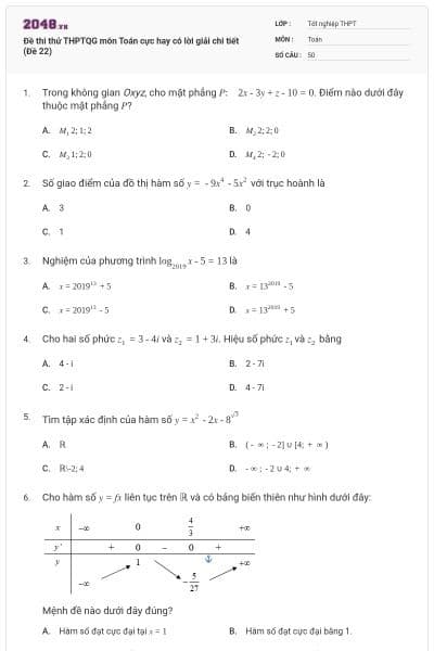 Đề thi thử THPTQG môn Toán cực hay có lời giải chi tiết (Đề 22)