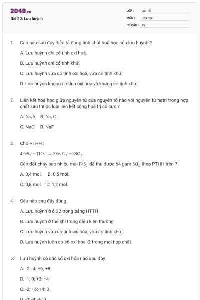 Bài 30: Lưu huỳnh