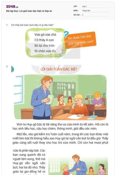 Bài tập Đọc: Lời giải toán đặc biệt có đáp án