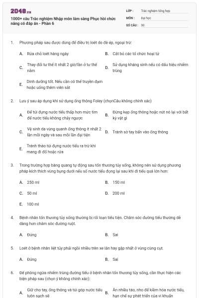 1000+ câu Trắc nghiệm Nhập môn lâm sàng Phục hồi chức năng có đáp án - Phần 6