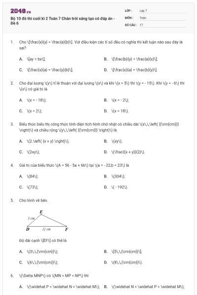 Bộ 10 đề thi cuối kì 2 Toán 7 Chân trời sáng tạo có đáp án - Đề 6