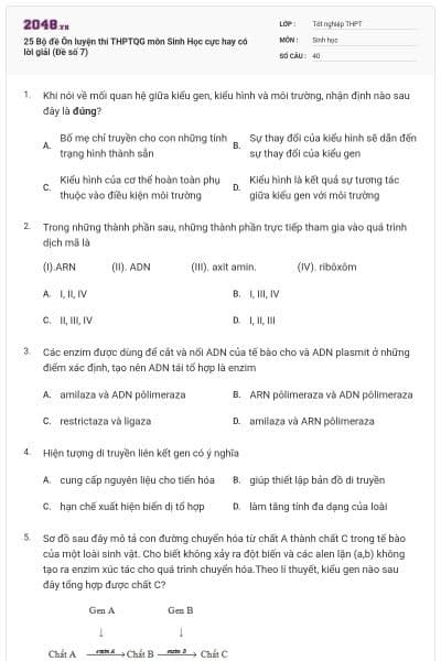 25 Bộ đề Ôn luyện thi THPTQG môn Sinh Học cực hay có lời giải (Đề số 7)