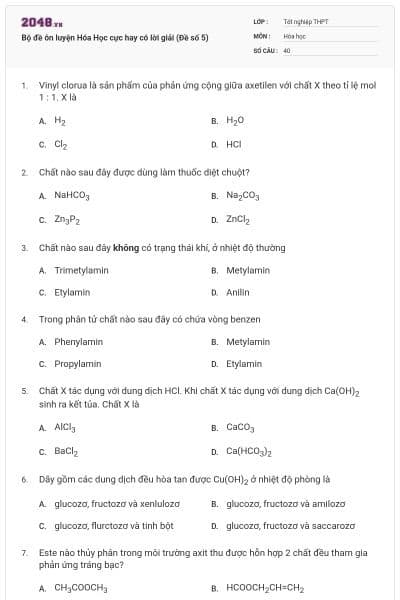 Bộ đề ôn luyện Hóa Học cực hay có lời giải (Đề số 5)