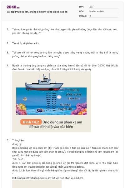 Bài tập Phản xạ âm, chống ô nhiễm tiếng ồn có đáp án