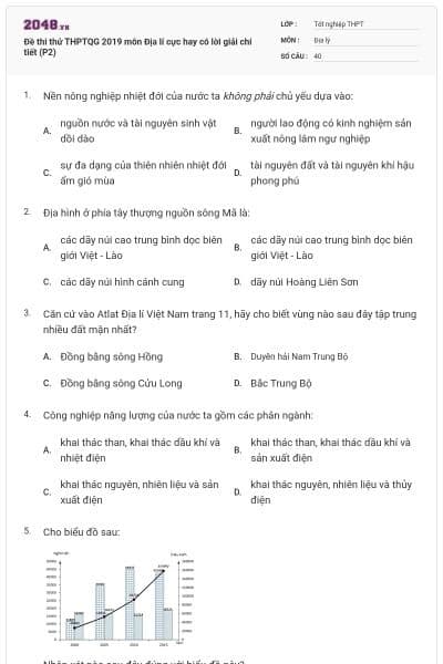 Đề thi thử THPTQG 2019 môn Địa lí cực hay có lời giải chi tiết (P2)