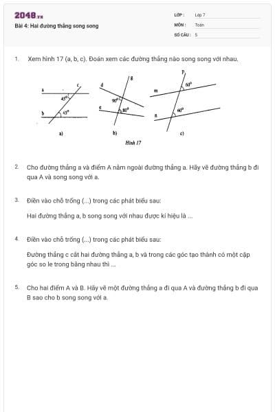 Bài 4: Hai đường thẳng song song