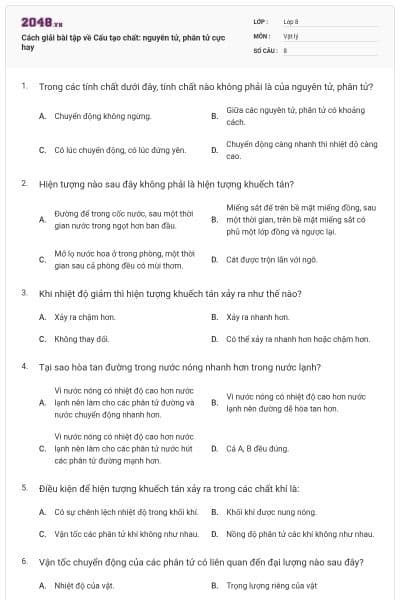 Cách giải bài tập về Cấu tạo chất: nguyên tử, phân tử cực hay