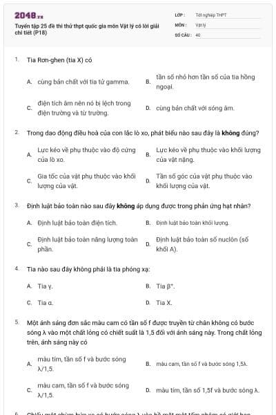 Tuyển tập 25 đề thi thử thpt quốc gia môn Vật lý có lời giải chi tiết (P18)