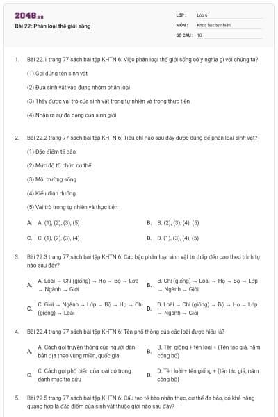 Bài 22: Phân loại thế giới sống