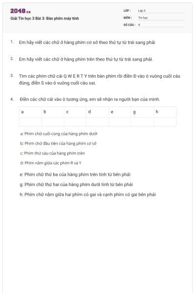 Giải Tin học 3 Bài 3: Bàn phím máy tính