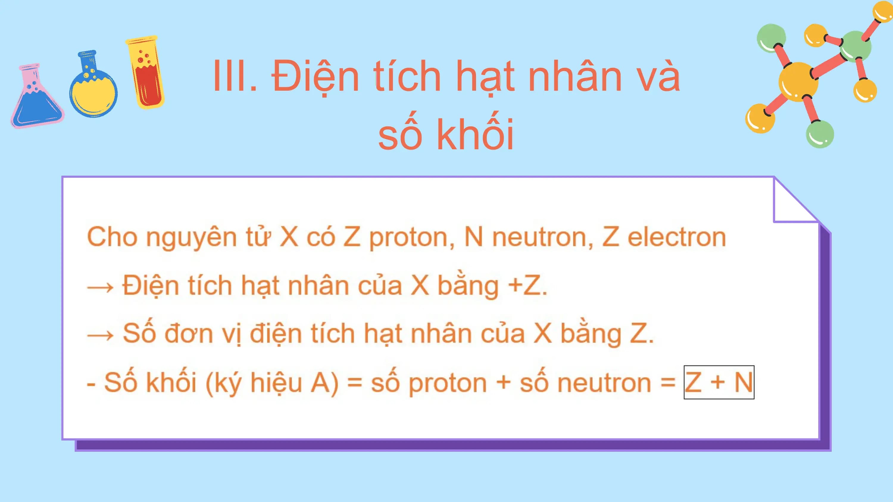 III. Điện tích hạt nhân và
 số khối