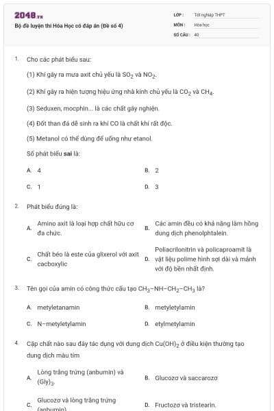 Bộ đề luyện thi Hóa Học có đáp án (Đề số 4)