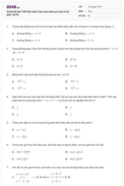 20 Đề thi thử THPTQG môn Toán mới nhất cực hay có lời giải ( đề 8)