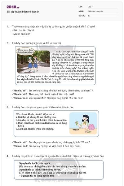 Bài tập Quản lí tiền có đáp án