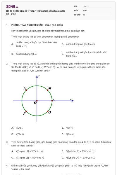 Bộ 10 đề thi Giữa kì 1 Toán 11 Chân trời sáng tạo có đáp án - Đề 3