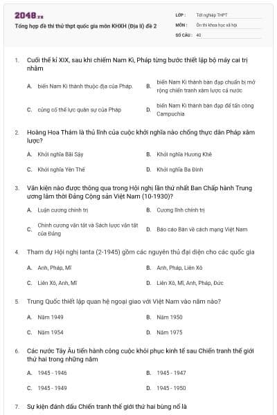 Tổng hợp đề thi thử thpt quốc gia môn KHXH (Địa lí) đề 2