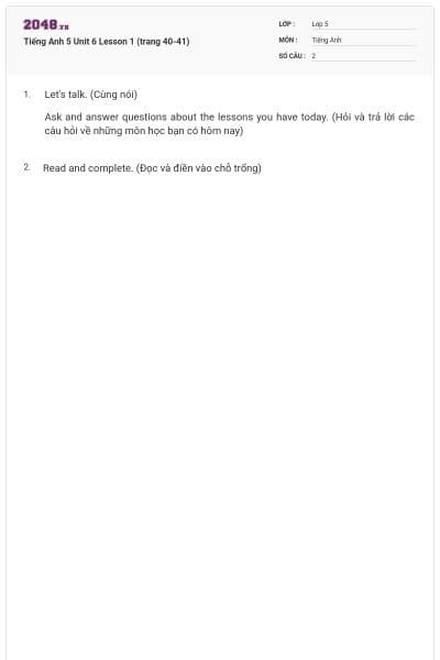Tiếng Anh 5 Unit 6 Lesson 1 (trang 40-41)